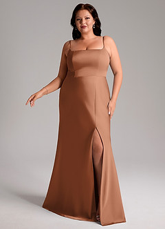 Azazie Lidia Vestidos de damas de honor Vestido de Bronceador de Satén Elástico de Corte Sirena con Corte Lateral image3