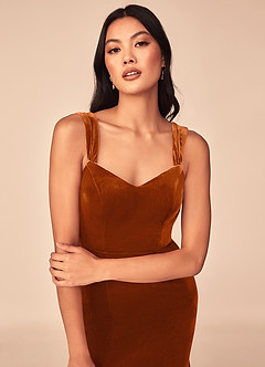 Azazie Lanessa Bridesmaid Dresses Burnt Orange Mermaid V-Neck Keyhole Back Velvet Dress image3