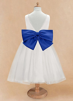 Azazie Seline Flower Girl Dresses Ivory Royal Blue A-Line Bow Tulle Dress image7