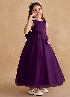 Azazie Cookie Flower Girl Dresses Grape A-Line Bow Tulle Dress image2