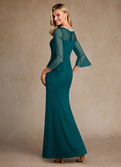 Azazie Bellevie Final Sale Peacock Sheath Beaded Stretch Crepe Dress image3