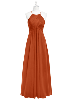 Azazie Ginger Bridesmaid Dresses Burnt Orange A-Line Halter Pleated Chiffon Dress image6