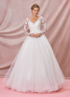 Azazie Freya Wedding Dresses A-Line Sequins Tulle Chapel Train Dress image5