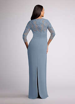 Azazie Joan Mère de la mariée Robes Robe Fourreau en Mousseline de soie Col V Dentelle Bleu Poussiéreux image4