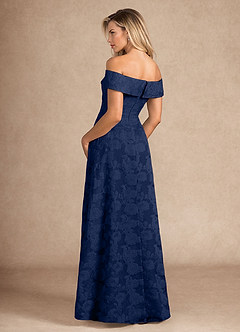 Azazie New London Mother of the Bride Dresses Dark Navy Jacquard A-Line Pleated Floral Burnout Dress image5