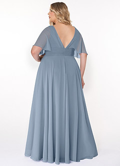 Azazie Pamela Bridesmaid Dresses Dusty Blue A-Line V-Neck Pleated Chiffon Dress image2