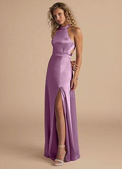 Azazie Clarice Bridesmaid Dresses Wisteria A-Line High Neck Metallic Satin Dress image5