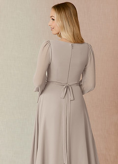 Azazie Leonia Bridesmaid Dresses Frost A-Line Long Sleeve Chiffon Dress image7