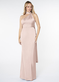 Azazie Kaylani Bridesmaid Dresses Blushing Pink Mermaid High Neck Stretch Satin Dress image1