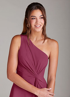 Azazie Brooke Brautjungfernkleider A-Linie One-Shoulder Chiffon Kleid Maulbeerrot image4