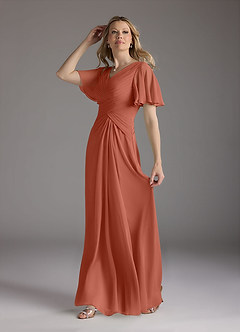 Azazie Morning Glory Mother of the Bride Dresses Clay A-Line V-Neck Ruched Chiffon Dress image4