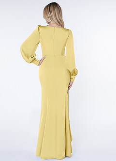 Azazie Raye Bridesmaid Dresses Lemon Sorbet Mermaid Long Sleeve Stretch Satin Dress image2