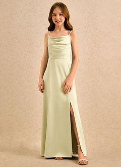 Azazie Chamomile Girls Formal Robe Demoiselle D'honneur Fillette Robe Trapèze en Satin extensible Plissée Sorbet Citron image4