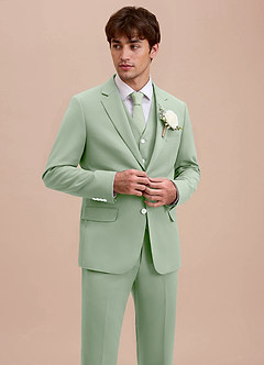 front Ethan Stoffige Salie Verfijnd geweven 3-delig pak