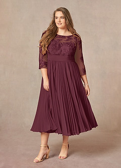 Azazie Tutu Mother of the Bride Dresses Cabernet A-Line Boatneck Lace Chiffon Dress image9