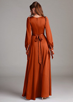 Azazie Leonia Bridesmaid Dresses Paprika A-Line Long Sleeve Stretch Satin Dress image2