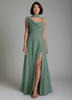 Azazie True Bridesmaid Dresses Eucalyptus A-Line Pleated Chiffon Dress image6