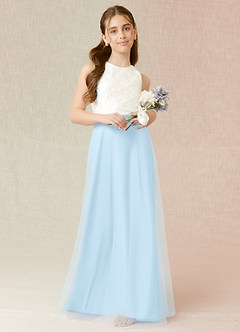 Azazie Albertine Junior Sky Blue A-Line Lace Chiffon Dress image1