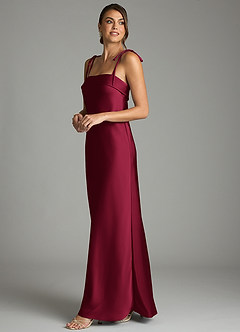 Azazie Ellia Bridesmaid Dresses Burgundy Sheath Bow Stretch Satin Dress image4