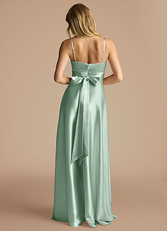 Azazie Oliana Bridesmaid Dresses Agave A-Line Pleated Metallic Satin Dress image3