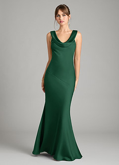 Azazie Rylina Bridesmaid Dresses Dark Green Mermaid Stretch Satin Dress image1