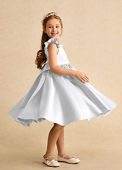 Azazie Dumpling Flower Girl Dresses White A-Line Bow Matte Satin Dress image5