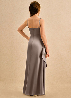 Azazie Cannoli Girls Formal Robe Demoiselle D'honneur Fillette Robe Trapèze en Mat Satiné Plissée Taupe image2