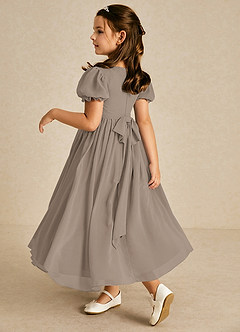 Azazie Joss Flower Girl Dresses Taupe A-Line with Sleeves Chiffon Dress image2