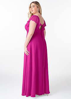 Azazie Syenna Jurken voor bruidsmeisjes Jurk van Chiffon met A-Lijn Ruches Fuchsia image9