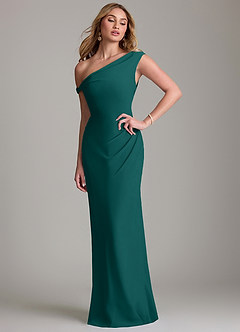 Azazie Emerson Bridesmaid Dresses Peacock Sheath Off the Shoulder Chiffon Dress image1