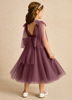 Azazie Dori Robe Demoiselle D'honneur Fillette Robe Trapèze en Tulle Rayé Sangria image3