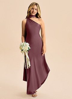 Azazie Briony Junior Etui Plissee Stretch-Satin Kleid Sangria image1