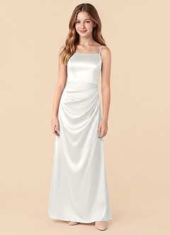Azazie Renna Junior Robe Sirène en Satin extensible Plissée Blanc image5
