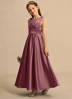 Azazie Ducky Girls Formal Flower Girl Dresses Desert Rose A-Line Pleated Stretch Satin Dress image3