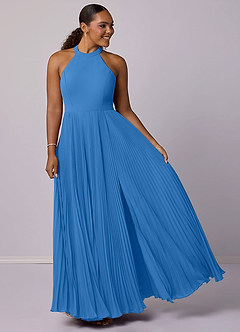 Barbie ♥ Azazie Abiti da Damigella Abito A-Line in Chiffon Plissettato Blue Jay image9