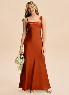 Azazie Willa Junior Paprika Mermaid Bow Stretch Satin Dress image4