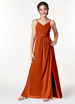 Azazie Luxy Junior Paprika Pleated Mesh Dress image3