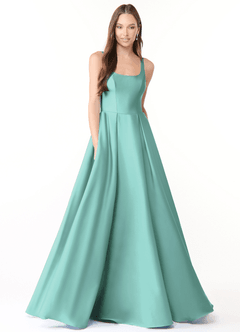 Azazie Neve Bridesmaid Dresses Aqua Ball-Gown with Pockets Stretch Satin Dress image1
