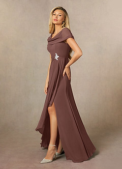 Azazie Mary Vestidos para mãe da noiva Vestido Café Expresso de Chiffon de Linha A com Fenda Lateral image2