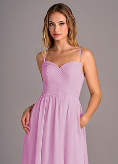 Azazie Joni Vestidos de damas de honor Vestido de Rosa Caramelo de Gasa de Corte en A Convertible con Sin tirantes image2