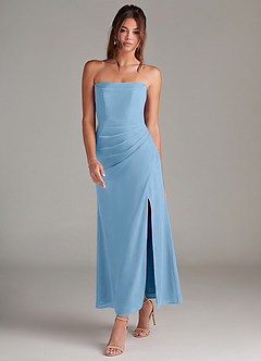 Azazie Leonis Brautjungfernkleider Wandelbar Meerjungfrau-Linie Schulterfrei Chiffon Kleid Stahlblau image7