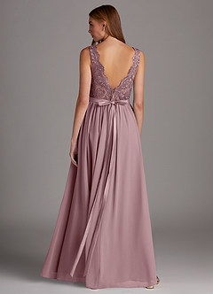 Azazie Elly Bridesmaid Dresses Dusty Rose A-Line Lace Scoop Neck Chiffon Dress image2