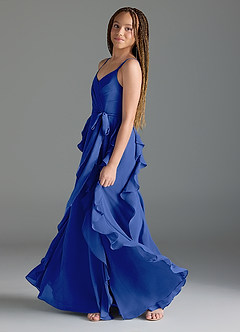 Azazie Peyton Junior Royal Blue A-Line V-Neck Cascading Ruffles Chiffon Dress image4