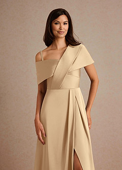 Azazie Milton Mother of the Bride Dresses Champagne A-Line Pleated Stretch Satin Dress image3