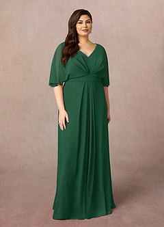 Azazie Oksana Mother of the Bride Dresses Dark Green A-Line V-Neck Pleated Chiffon Dress image6