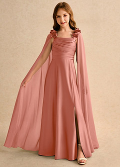 Azazie Rosita Girls Formal Flower Girl Dresses Salmon Pink A-Line Pleated Stretch Satin Dress image3