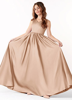 Azazie Hathaway Junior English Rose A-Line Bow Stretch Satin Dress image2