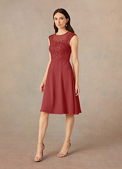 Azazie Klaus Mother of the Bride Dresses Rust A-Line Scoop Sequins Chiffon Dress image4