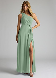 Azazie Brooke Bridesmaid Dresses Matcha A-Line One Shoulder Mesh Dress image3