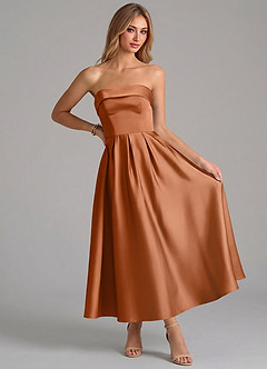 Azazie Lucienne Suknie dla druhen Linia A Pofałdowany Satyna elastyczna Długość kostki Sukienka image5